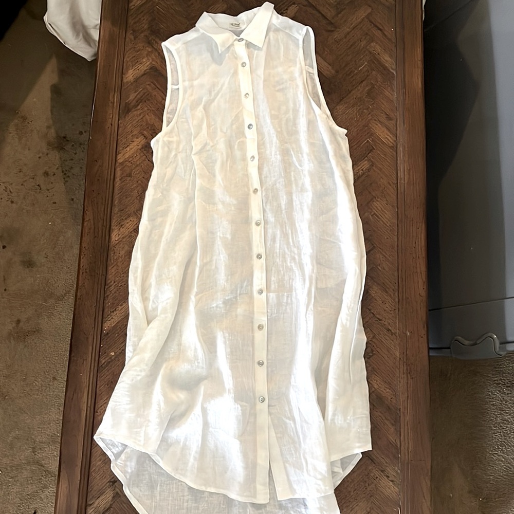 Sheer White Linen Dress Size L